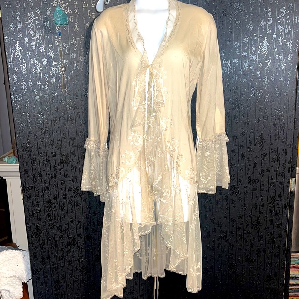 A beautiful renaissance type blouse with beautiful embroidery and long torso